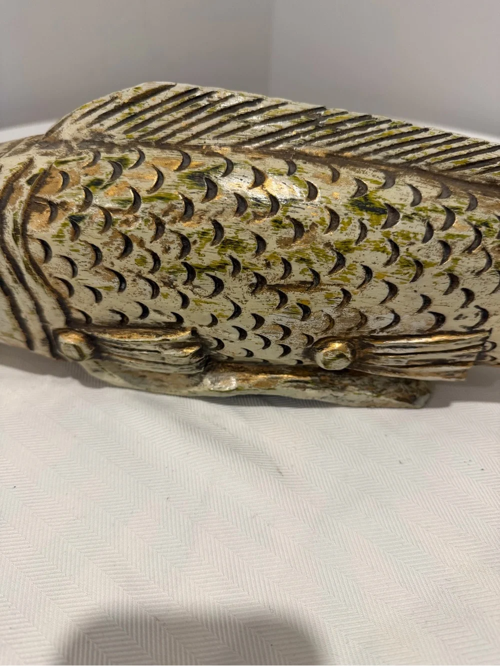 Hand-carved solid wood 18” decorative fish sculpture